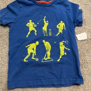 Mini Boden Blue Tee with Green Sports Icons